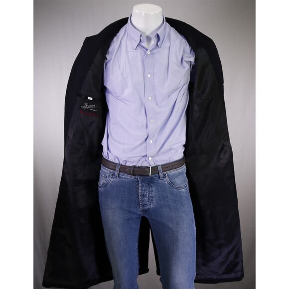 Franco's Custom Navy Blue 100% Cashmere Karamai Full Length Overcoat Coat 42R - Picture 5 of 7
